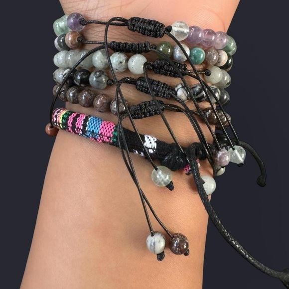 Fluorite Adjustable Gemstone Bead Bracelet 6mm - Picture 4 of 6